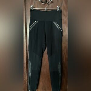 Athleta black leggings with faux leather trim